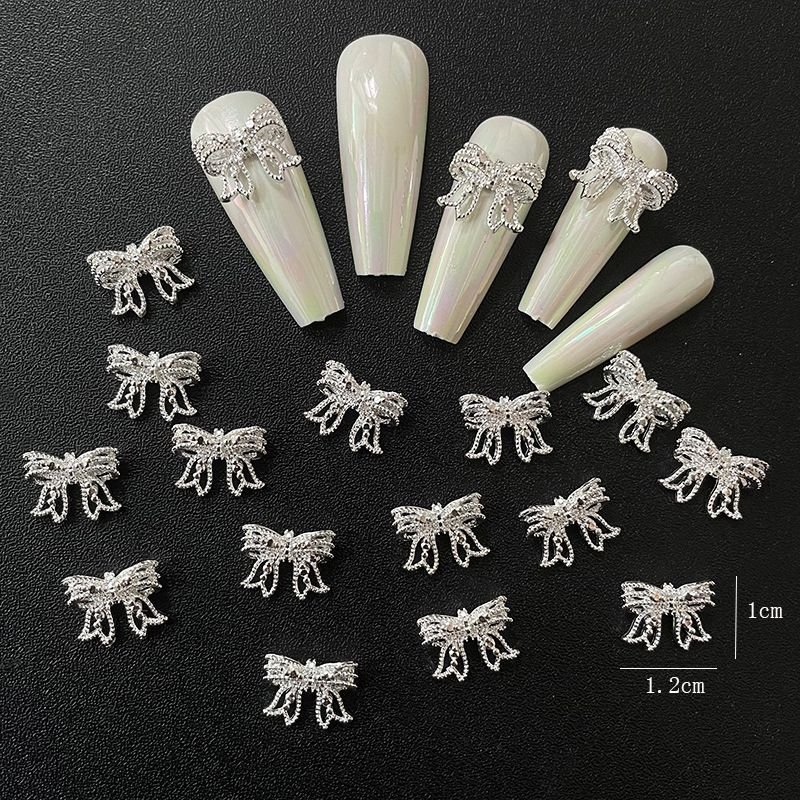 Nail Jewelry Metal Alloy Plating Bow Bright Silver Gold Double Layer Butterfly Mixed Nail Decoration 20pcs/set