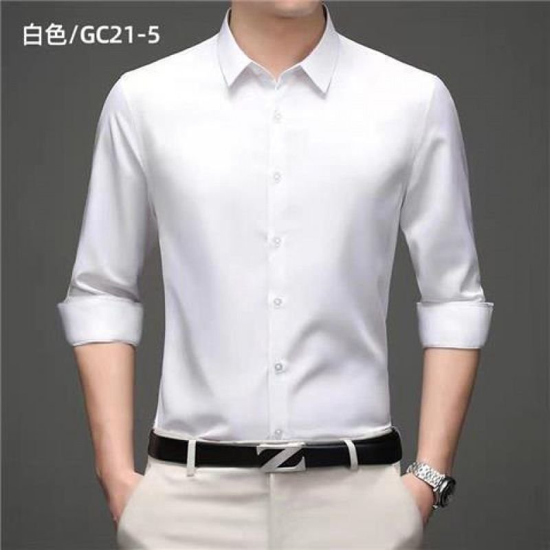 Men Fashion Simple Silk Long Sleeve Business Shirt