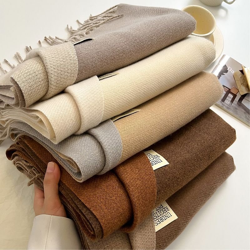 Autumn Winter Women Fashion Solid Color Double-Sided Cashmere Warm Scarf