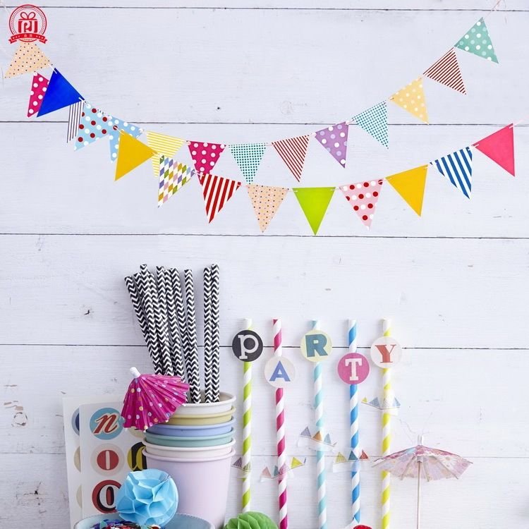 Birthday Party Paper Pennant Wave Point Colorful Flag Diy Banner