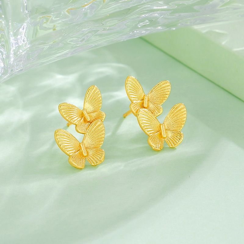 Women Fashion Simple Double Butterfly Mini Earrings