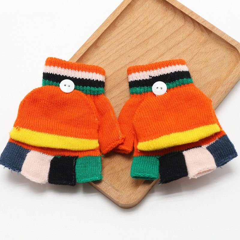 Kids Unisex Fall Winter Casual Cute Cartoon Fleeces Half Finger Clamshell Gloves