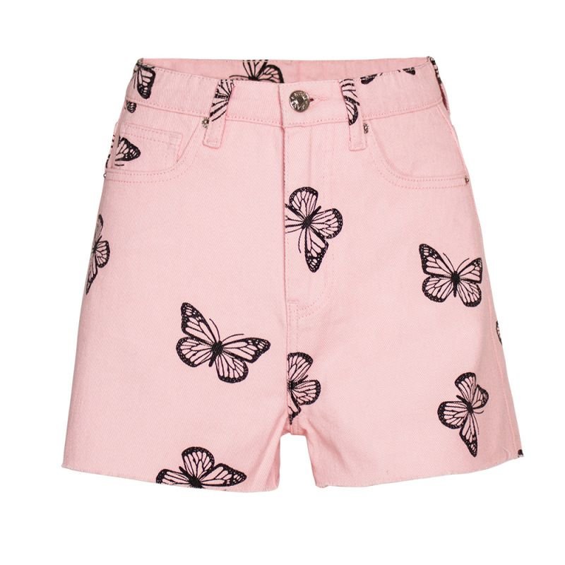 Women Fashion Casual Butterfly Printing High Waist Denim Shorts