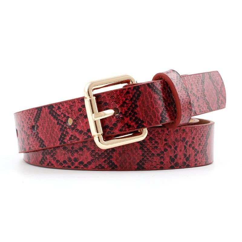 Women Simple Solid Color Snake Print PU Belt