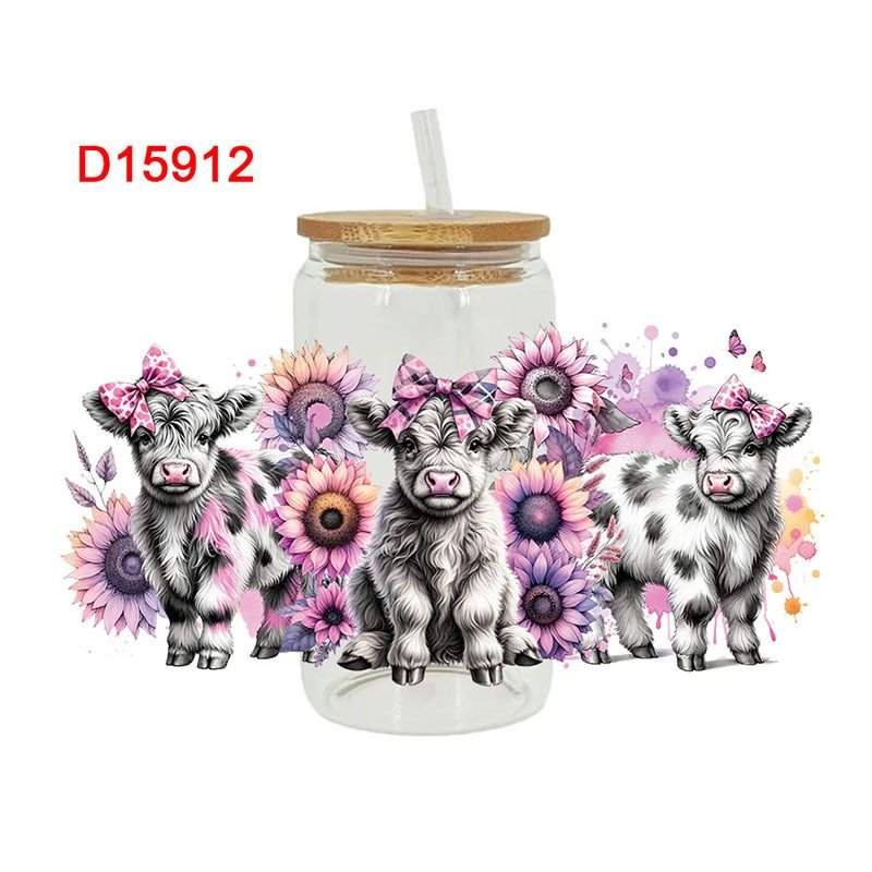 Cartoon Cute Sunflower Calf Printing UV Transfer Glass Crystal Paste