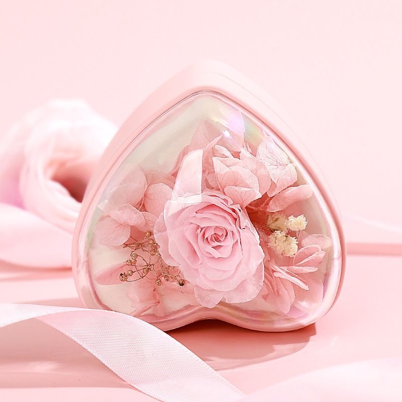 Romantic Valentine Day Heart-Shaped Immortal Flower Jewelry Packaging Storage Box