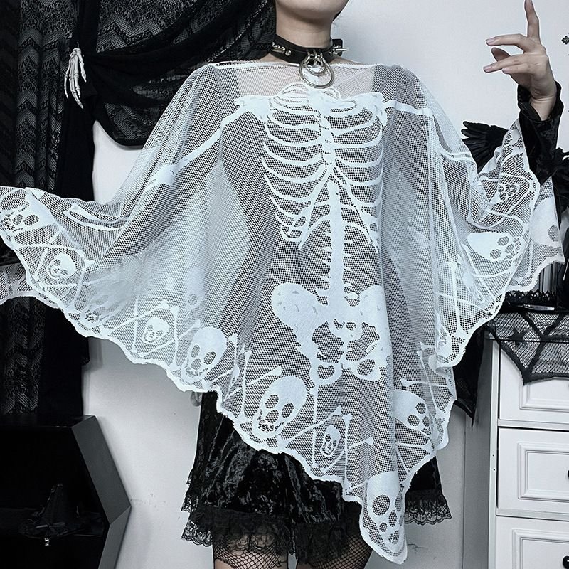 Gothic Women Dark Skull Lace Cape