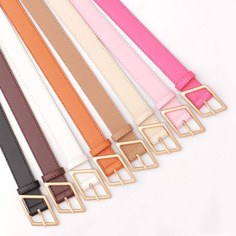 Women Fashion Solid Color Alloy Pin Buckle Belt