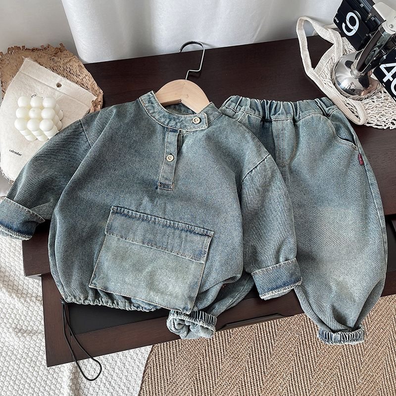 Kids Toddler Boys Fashion Casual Long Sleeve Denim Coat Jeans Set