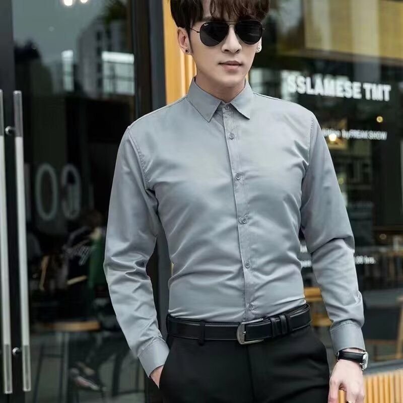 Men Fashion Solid Color Long Sleeve Shirt Top