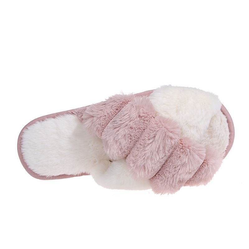 Autumn Winter Women Fashion Plus Size Cross Plush Warm Home Slippers