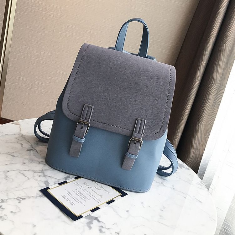 Women Elegant Buckle Frosted Design Solid Color Color Blocking Backpack