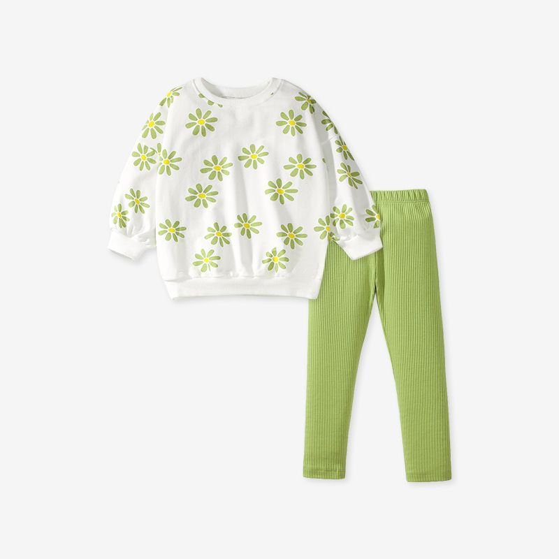 Kids Toddler Girls Casual Cute Flower Print Long Sleeve Sweatshirts Pants Sets
