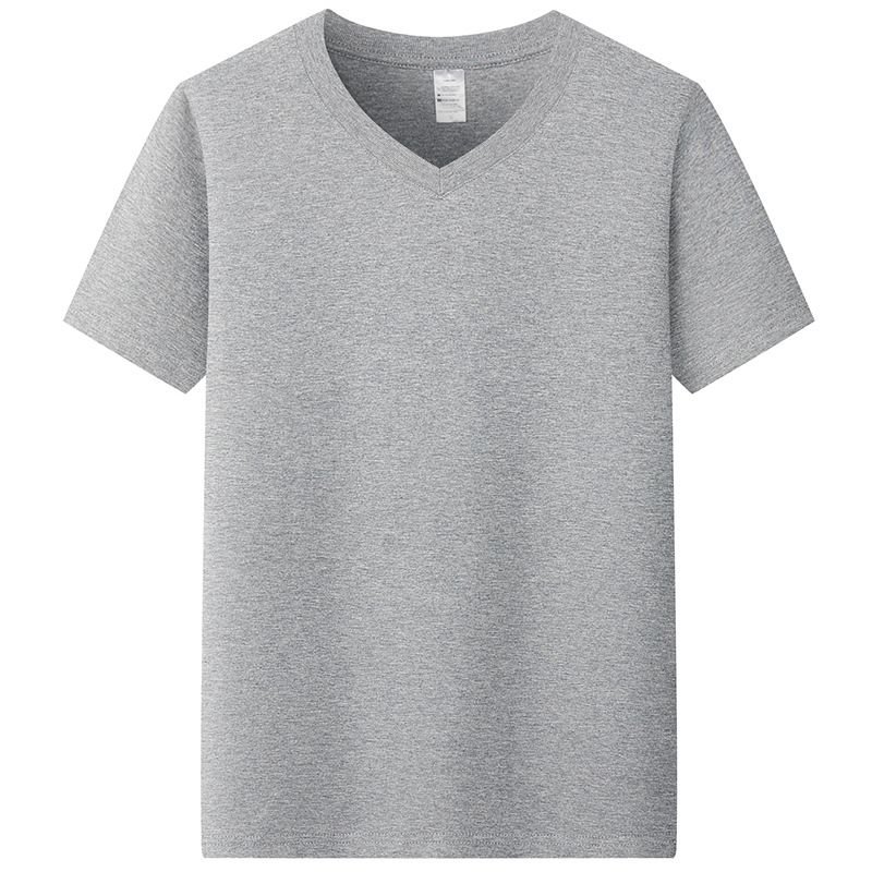 210gsm 100% Cotton V Neck Men Short-Sleeved Solid Color T-Shirt