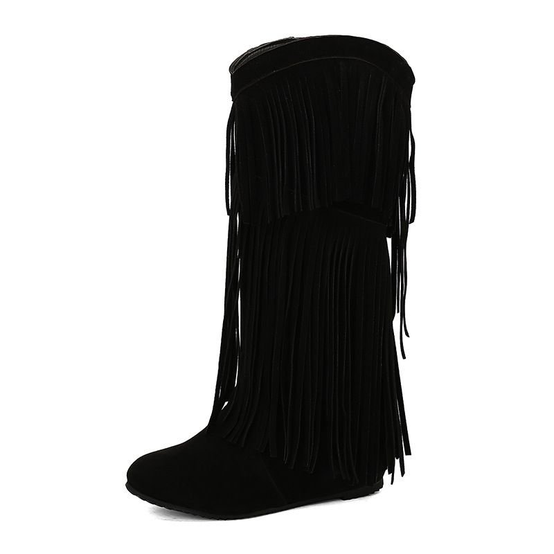 Autumn Winter Women Fashion Vintage Tassel Flat High Boots