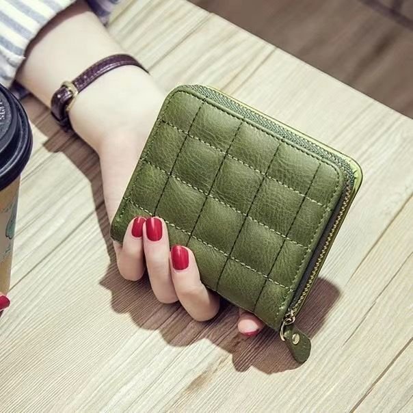 Women Fashion Rhombic Solid Color Mini Zipper Wallet