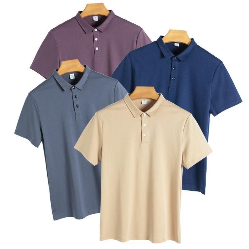 160s Double Sided Liquid Ammonia Mercerized Cotton Men'S Short-Sleeved Polo Shirt Custom