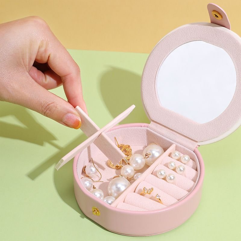 Fashion Round Jewelry Mirror Storage Box