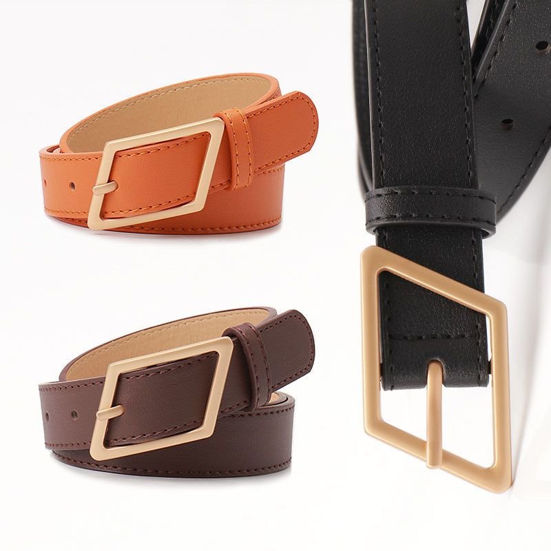 Women Fashion Solid Color Alloy Pin Buckle Belt