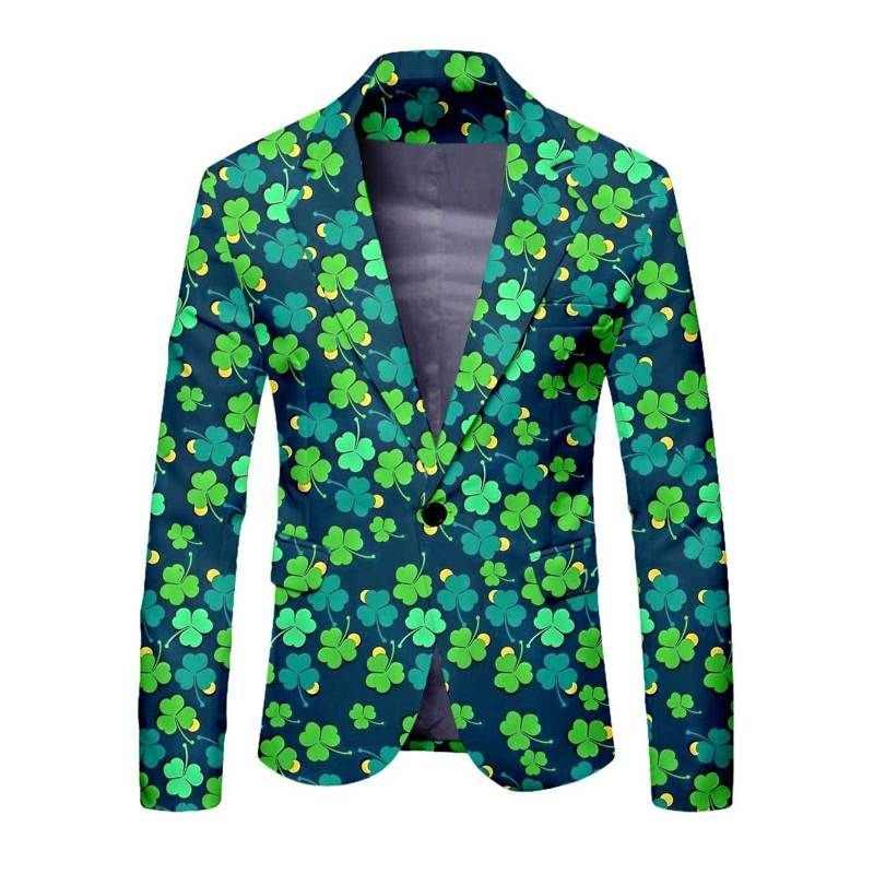 Men Fashion Casual St.Patrick Day Party Long Sleeve Lapel Suit