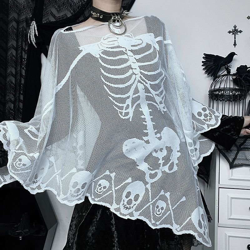 Gothic Women Dark Skull Lace Cape