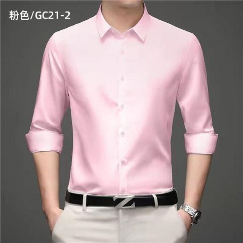 Men Fashion Simple Silk Long Sleeve Business Shirt