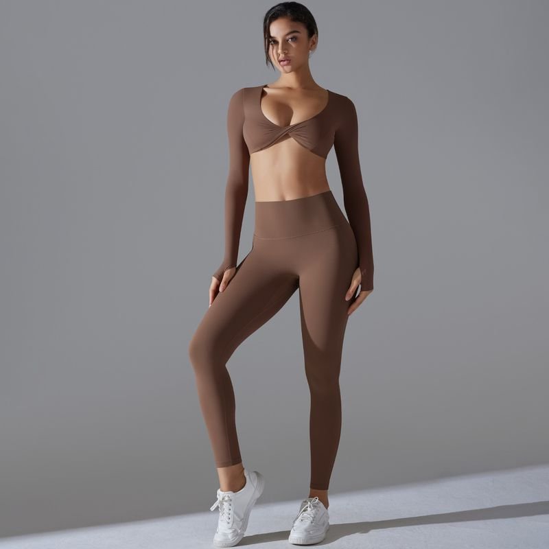 Women Fashion Sports Fitness Long Sleeve Top Yoga Pants Two-Piece Set