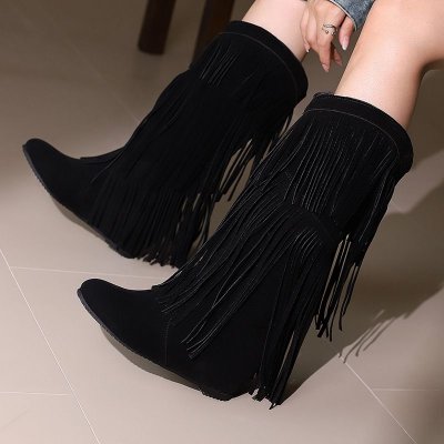 Autumn Winter Women Fashion Vintage Tassel Flat High Boots