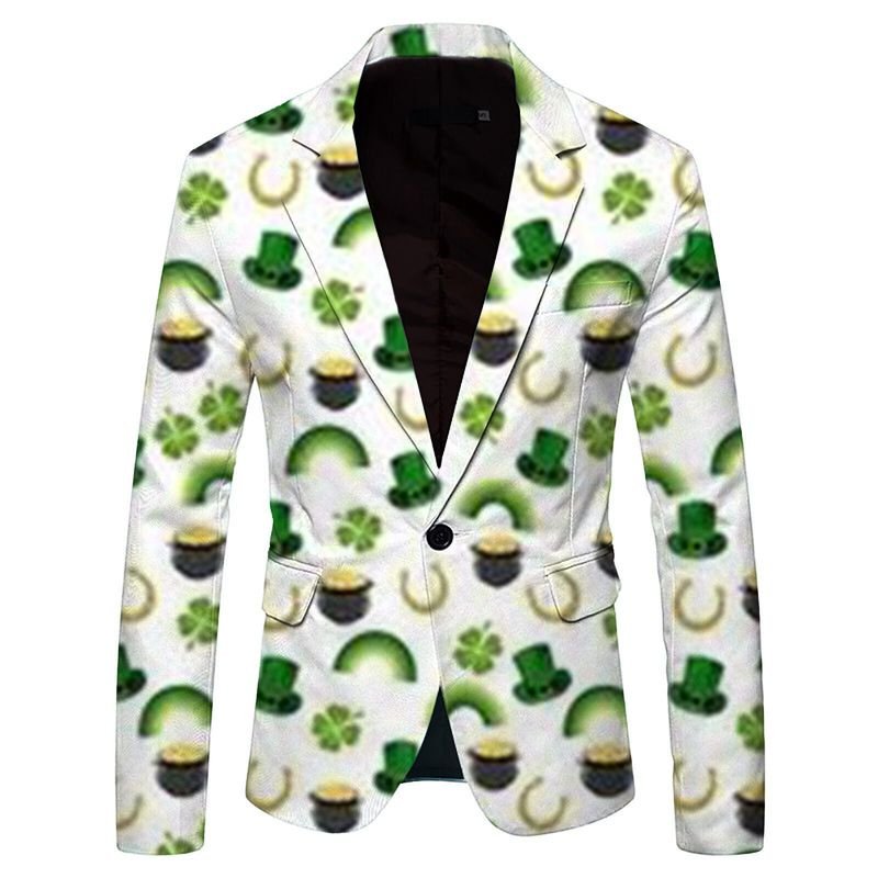 Men Fashion Casual St.Patrick Day Party Long Sleeve Lapel Suit