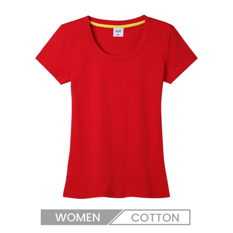 Women Summer Cotton Short-Sleeved U Neck T-Shirt Slim-Fit Crew Neck T-Shirt Custom