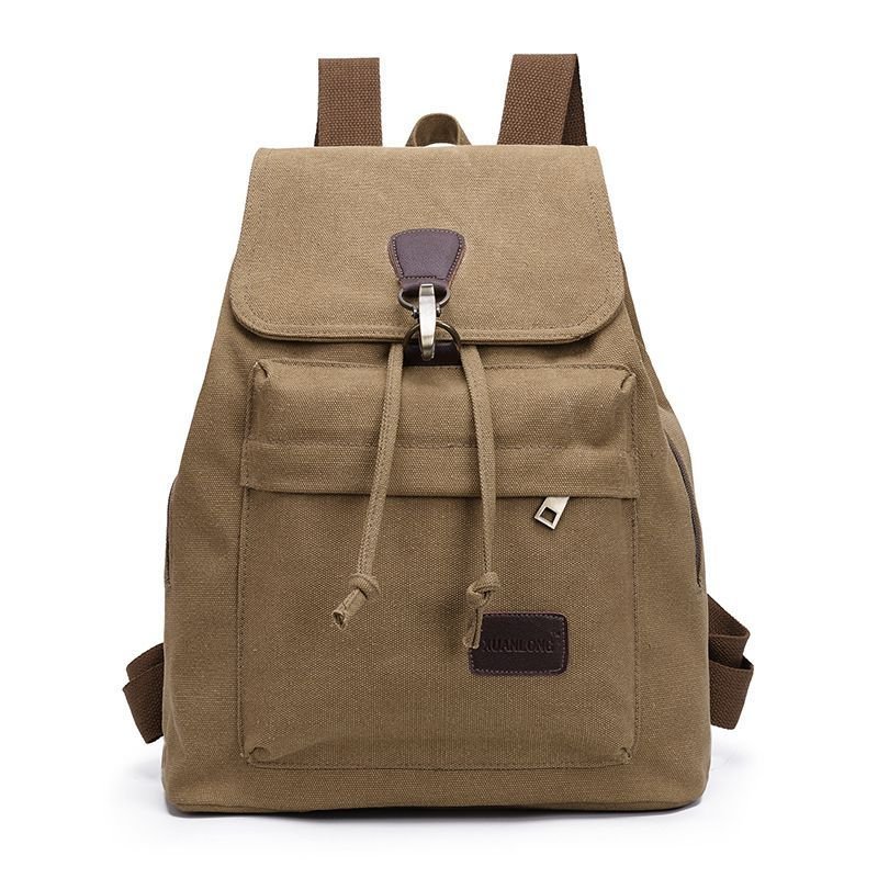 Casual Flap Drawstring Pattern Unisex Style Canvas Backpack