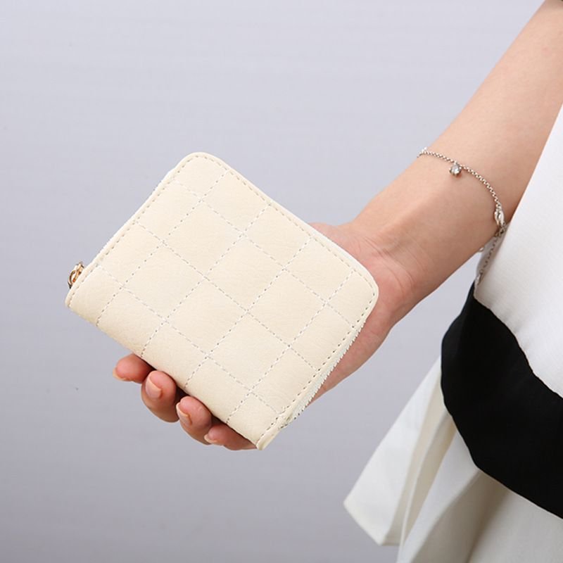 Women Fashion Rhombic Solid Color Mini Zipper Wallet