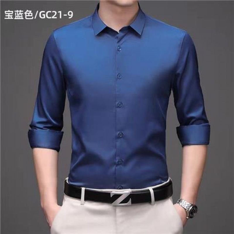 Men Fashion Simple Silk Long Sleeve Business Shirt