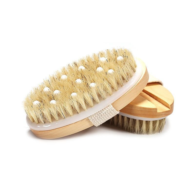 2 In 1 Oval Shape Natural Bristles Body Bath Massage Brush