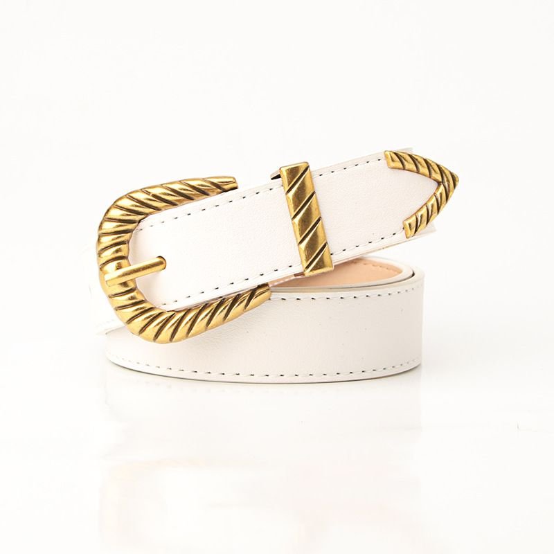 Women Vintage Alloy Thread Pin Buckle PU Belt