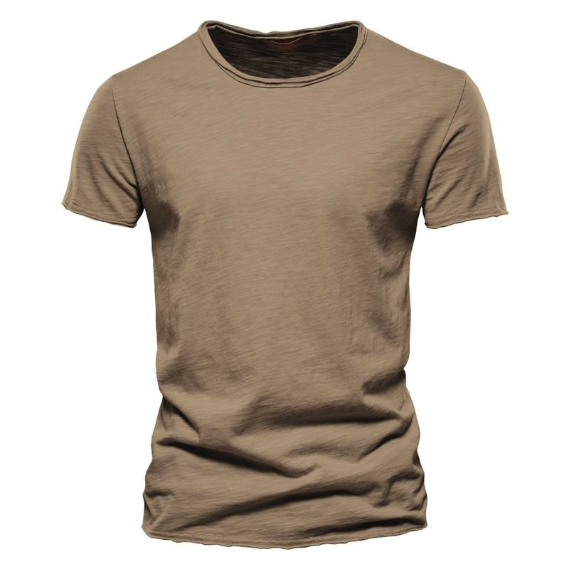 Summer Men Solid Color 100% Cotton V Neck Short-Sleeved Custom T-Shirt