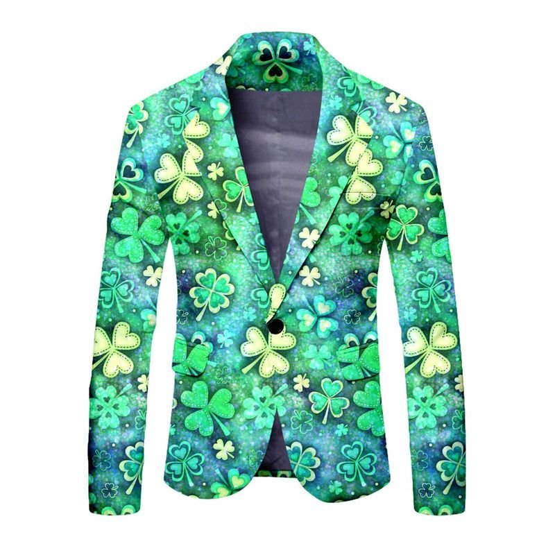 Men Fashion Casual St.Patrick Day Party Long Sleeve Lapel Suit