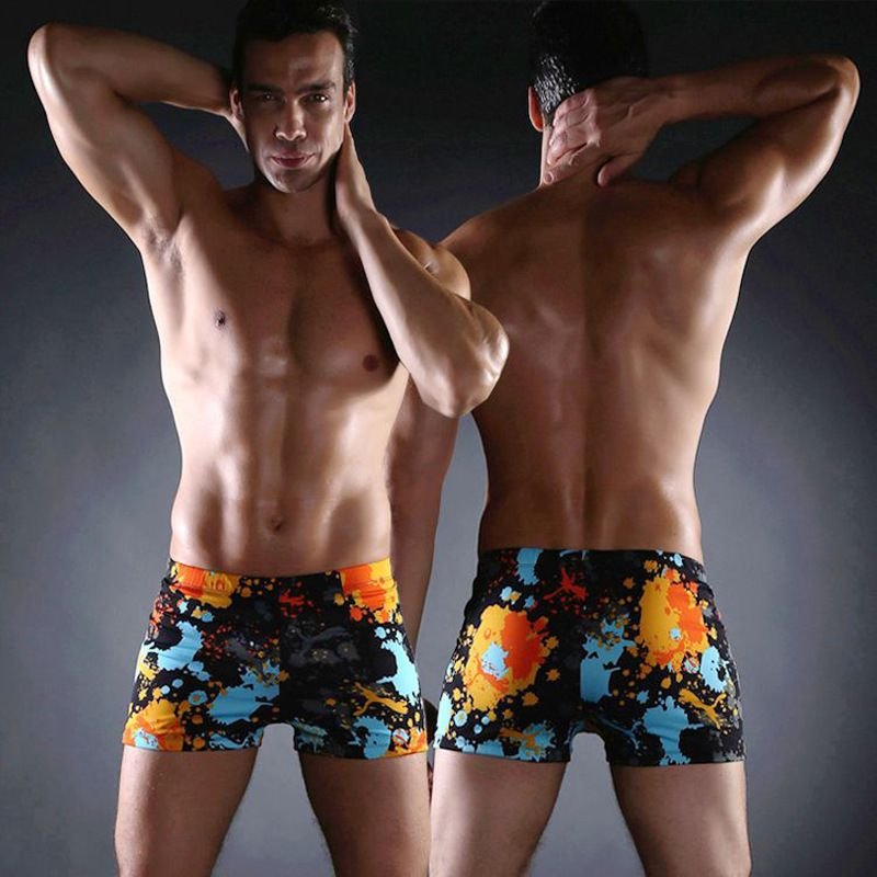 Men Casual High Elastic Printed Swimming Shorts