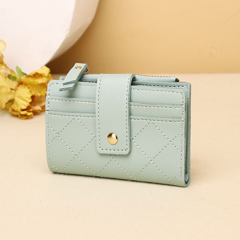 Women Fashion Solid Color Diamond Multi Card Mini Wallet