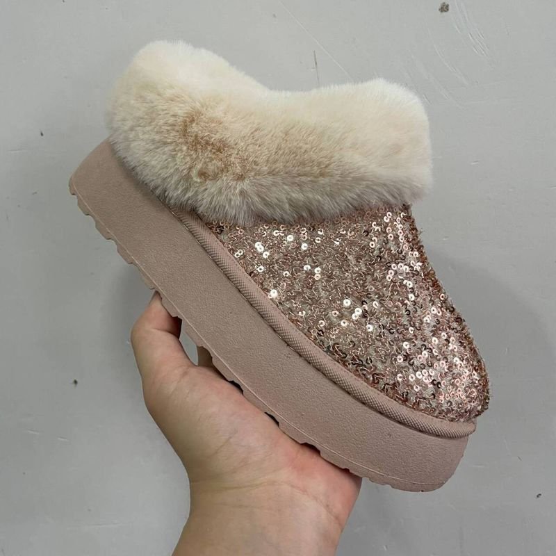 Autumn Winter Women Fashion Plus Size Plush Warm Sequins Thick-Soled Snow Boots