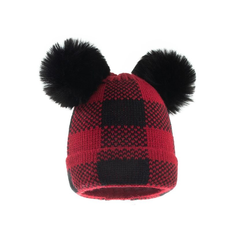 Autumn Winter Simple Fashion Plaid Wool Ball Warm Knit Parent-Child Wool Hat