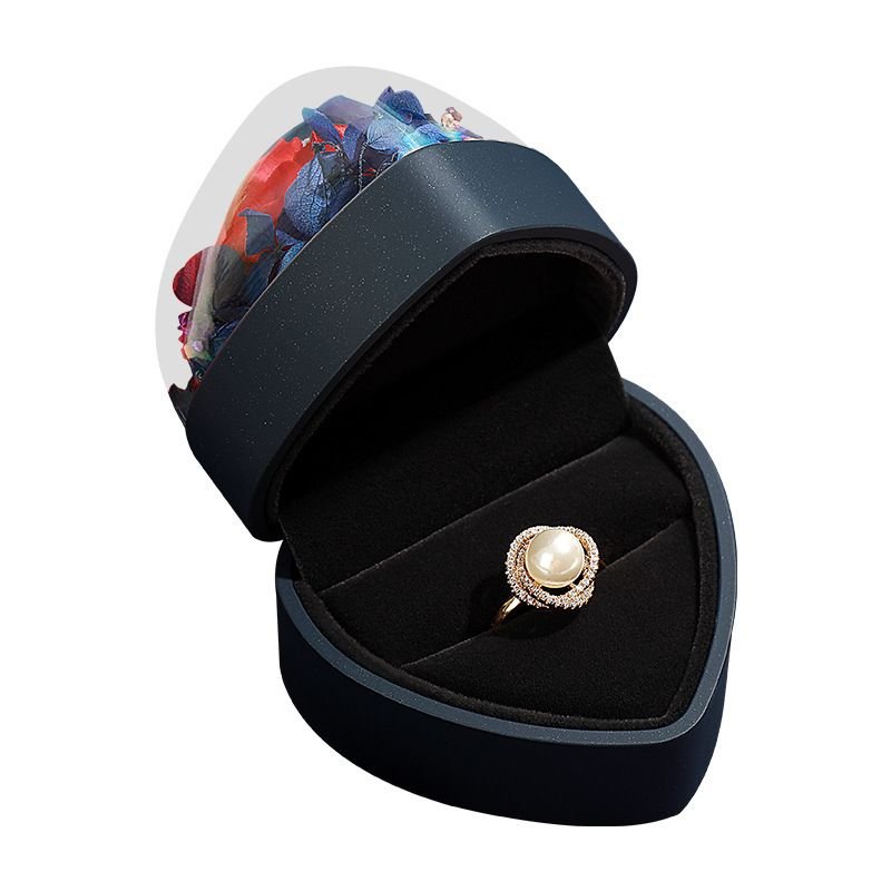 Romantic Valentine Day Heart-Shaped Immortal Flower Jewelry Packaging Storage Box