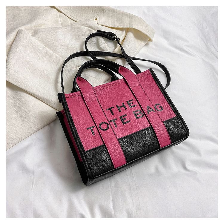 Fashion Stitching Contrast Letter Print Tote Bag