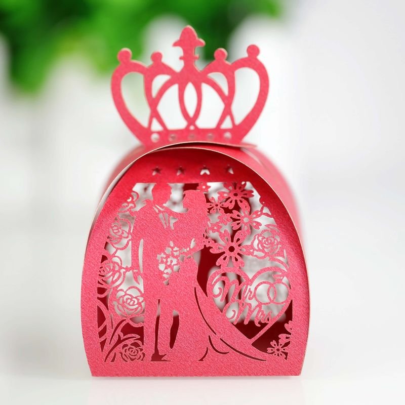 Simple Creative Wedding Laser Hollow Bride And Groom Crown Candy Packaging Box