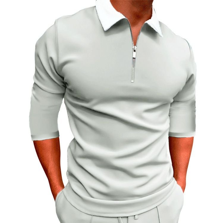 Men Fashion Casual Color Matching Long Sleeve Half Zipper Lapel POLO Shirt