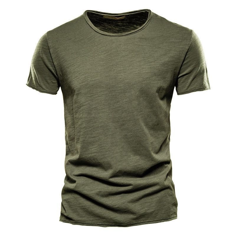 Summer Men Solid Color 100% Cotton V Neck Short-Sleeved Custom T-Shirt