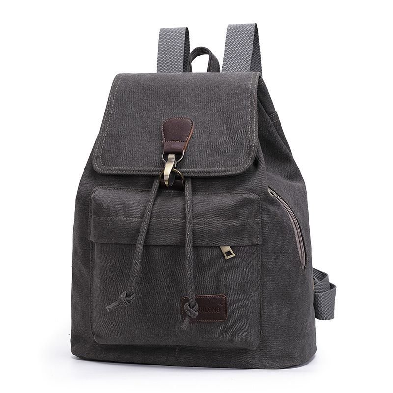 Casual Flap Drawstring Pattern Unisex Style Canvas Backpack